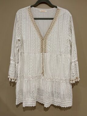 Boho Eyelet Lace Mini Dress – White